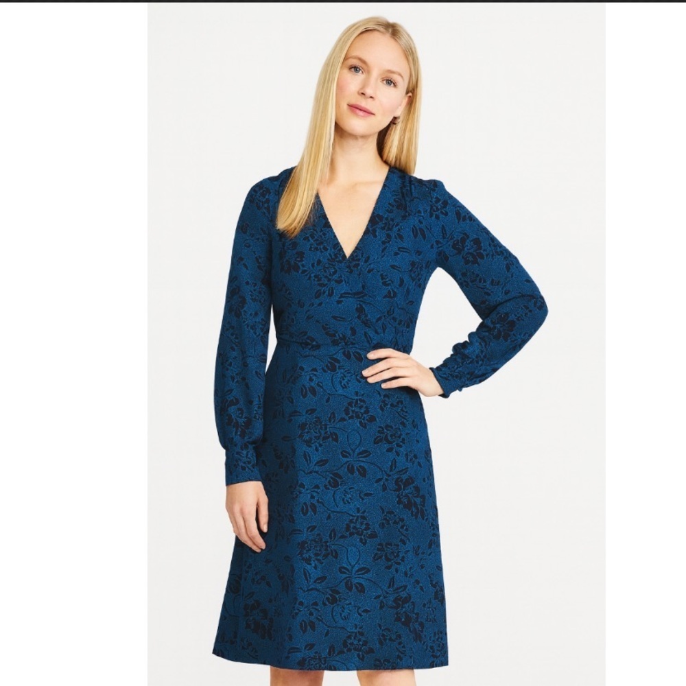 Ann Taylor- Floral Button Faux Wrap Dress